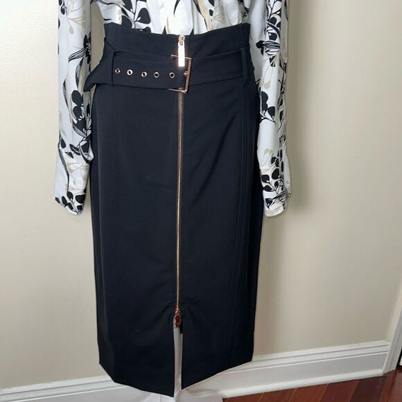 Ted Baker XL (5) Black Kaara Midi Front Zip High Waist Belted Pencil Skirt - Picture 2 of 16